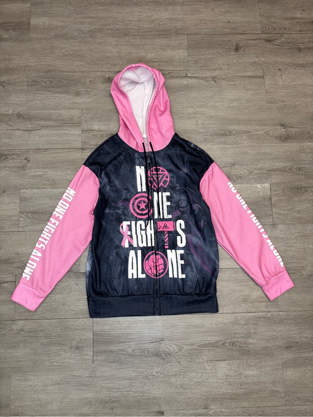 Pink Breast Cancer Awareness Superhero Full Zip Hoodie Small